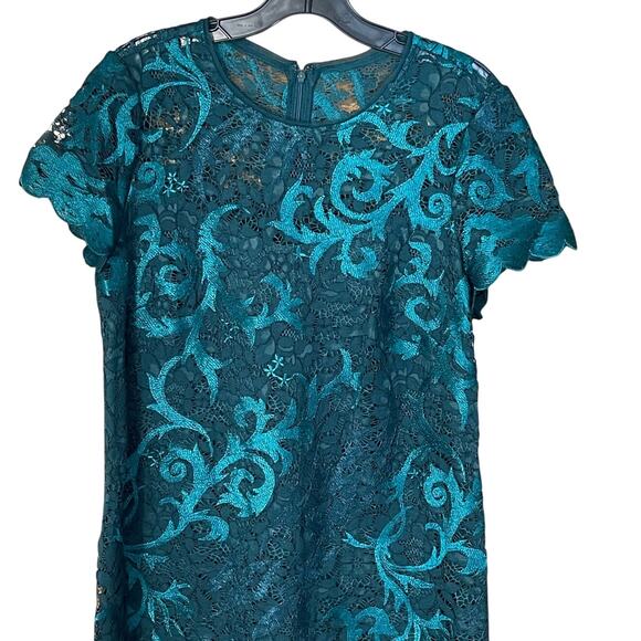 Adrianna Papell NEW Size 12 Dark Jade Green Women's Lace A Line Shift Mini Dress - Picture 5 of 10